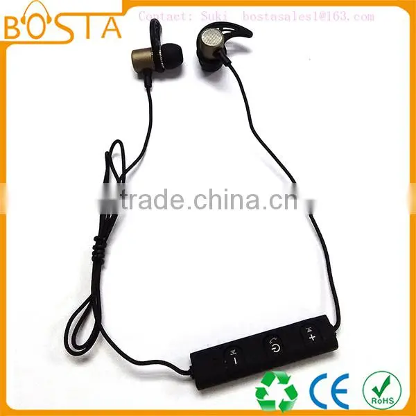 Sports waterproof magnet cheap stainless steel silver bluetooth earphones 2016