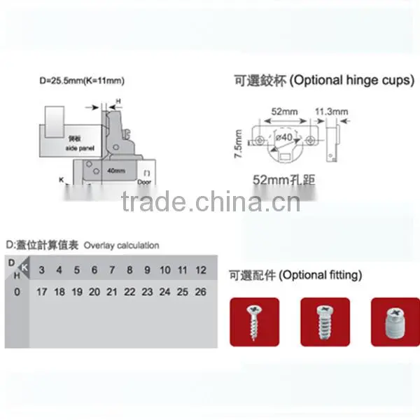 most commonly used 40mm two way furniture hinge