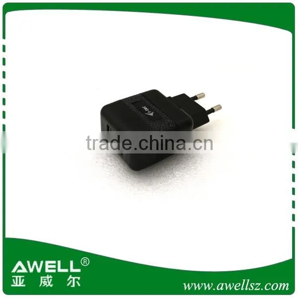 black dual usb wall charger with EU plug ,2 ports usb travel charger for cell phone
