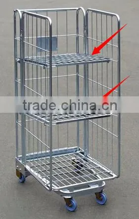 Metal wire supermarket foldable storage shopping roller cart