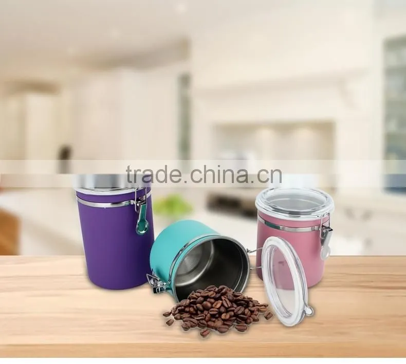3pcs colorful stainless steel canister jar sets/kitchen Storage jars/ tea tin see through lid