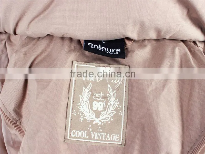 Lady's fashion hot selling stock clothing padded jacket with AC coated