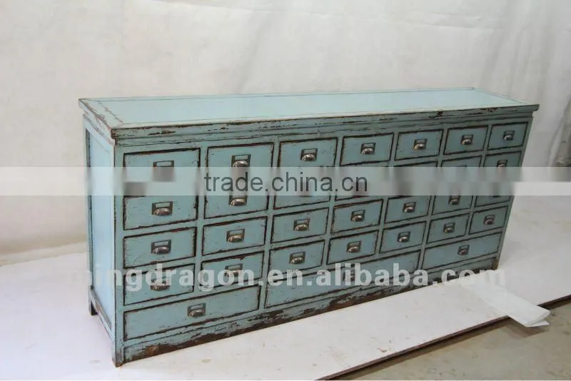 Chinese antique furniture pine wood blue 31 drawer cabinet