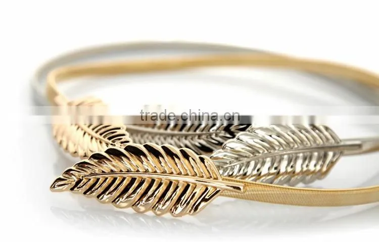 Skinny Elastic Personalized Luxury Women Metal Belts Bright Maple Leaf Chain Belt Decorative Iron Straps