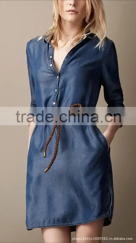 2015 fashion high quality fashion brand woman casual one piece demin jeans dress Latest fashion long sleeve dress