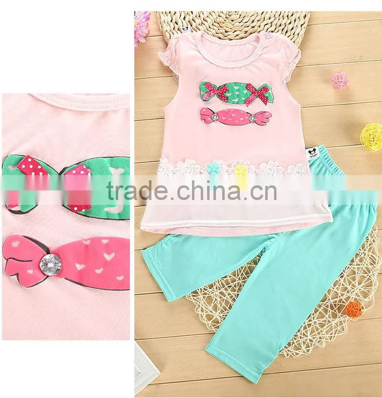 2016 baby girl summer set chest applique girls boutique clothing sets children's clothing sets for girls