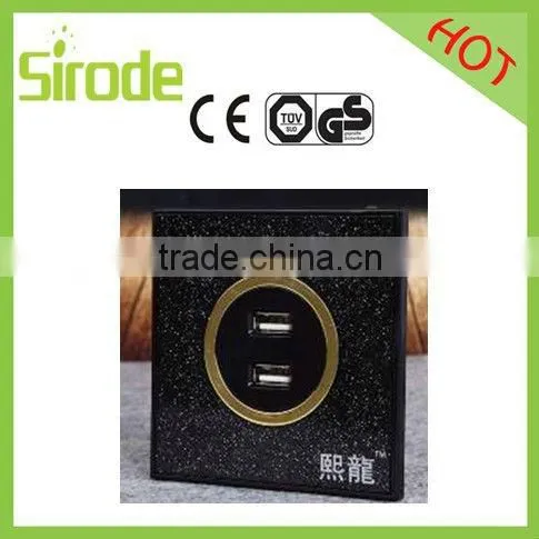 Flashes Black Colour Fashion Wall USB Socket 2 Gang Switch Socket
