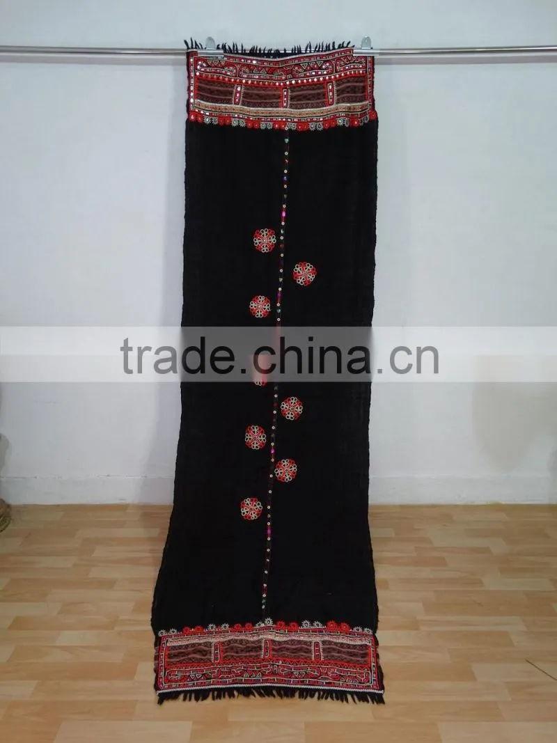 Rabari Throw Vintage Hand Embroidered Rabari Kutch Woollen Throw 106x28 Inch Vintage Kutch Wall Hanging Rabari Shawl