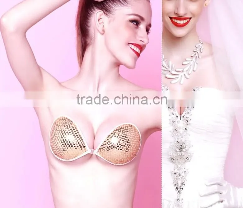 Invisible Breast lift up gold sequins underwear