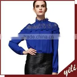 2016 women wear beaded shoulder chiffon long sleeve blouse tops blouse with waistband