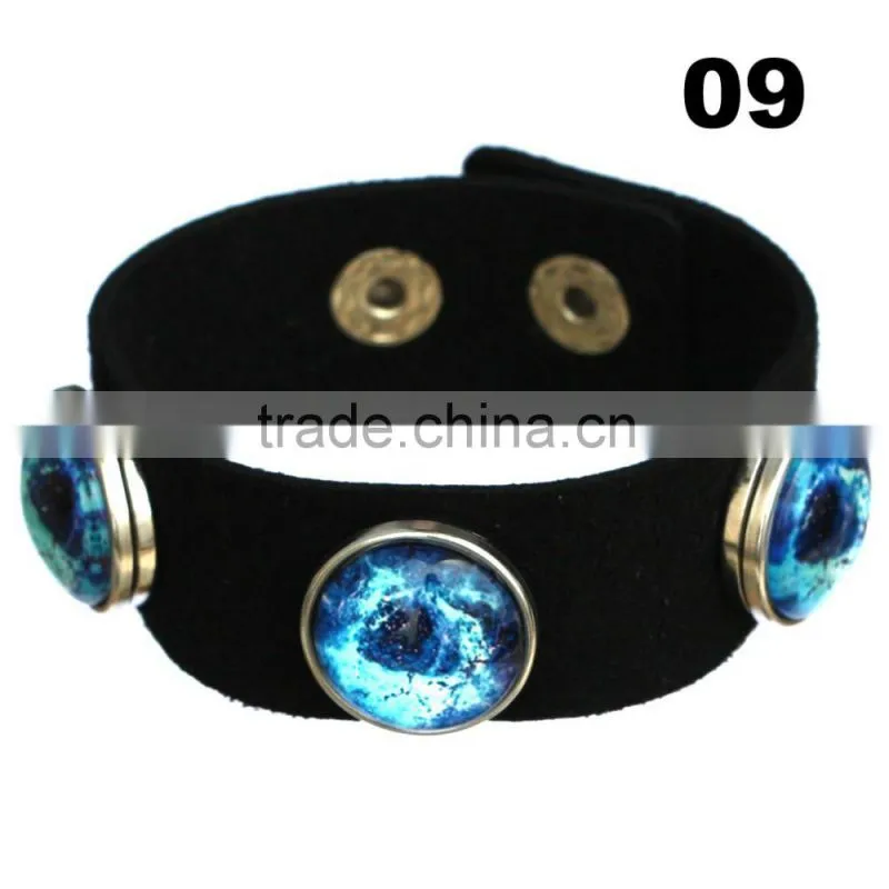 Wholesale Glass Nebula - Galaxy Space - Novelty Leather Metal Cuff Buttons Bangle Bracelet