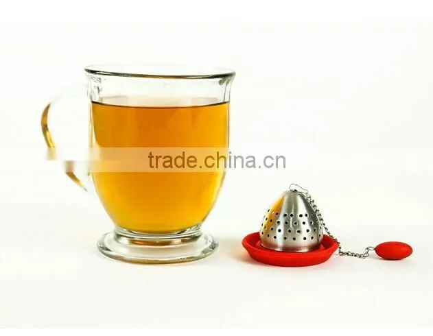TD-072-Cute Loose Leaf Stainless Steel Tea Infuser with Silicone Drip Tray- Burgundy Red Color