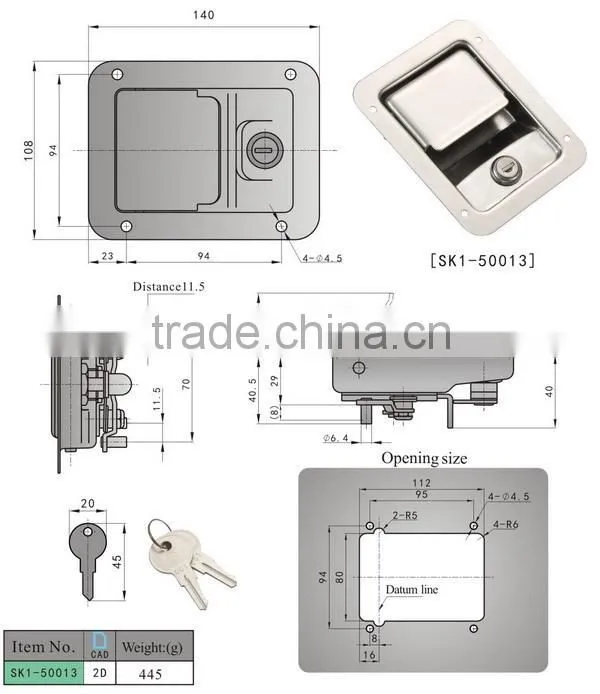 SK1-50013 Stainless Recessed Tool Box Lock(truck And Trailer )