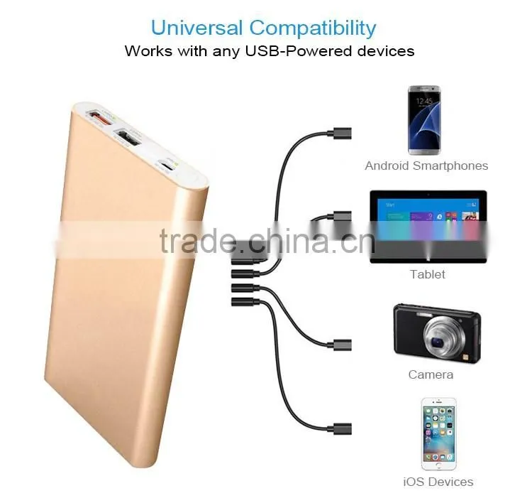 CE FCC ROHS metal materail thin10000mah qc3.0 power bank with custom logo