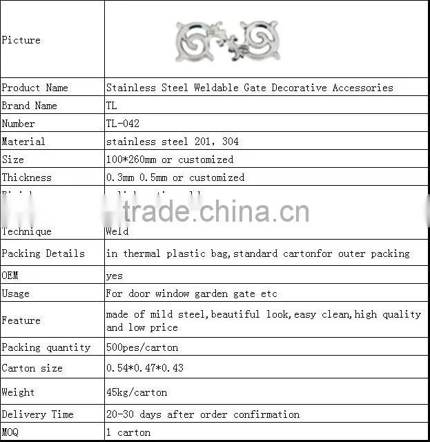 Stainless Steel Weldable Gate Decorative Accessories