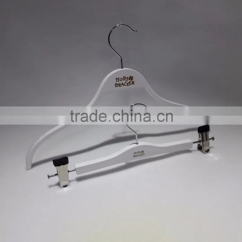 white print logo hangers for clothes fashion wood hangers white custom Printed LOGO Plywood / Laminated wooden clothes Hanger