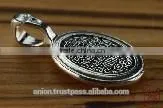 Silver 925 Oval Pendant Icon of Jesus Christ. Russian Style. Burnished Silver