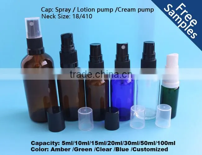 20ml blue Boston round glass bottle , essential oil bottles with pump