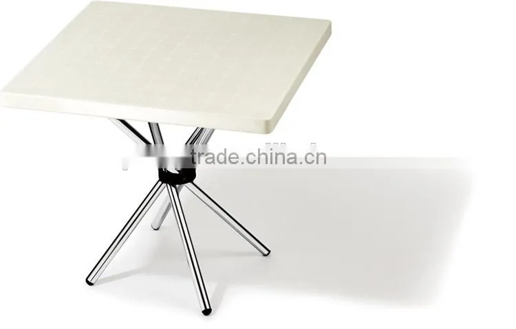 simple design plastic square table with stainless steel legs