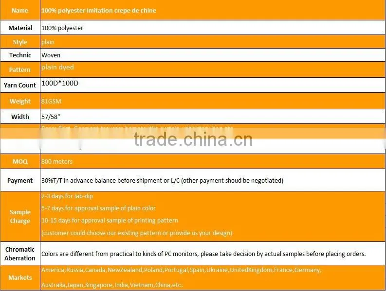100% polyester Imitation crepe de chine