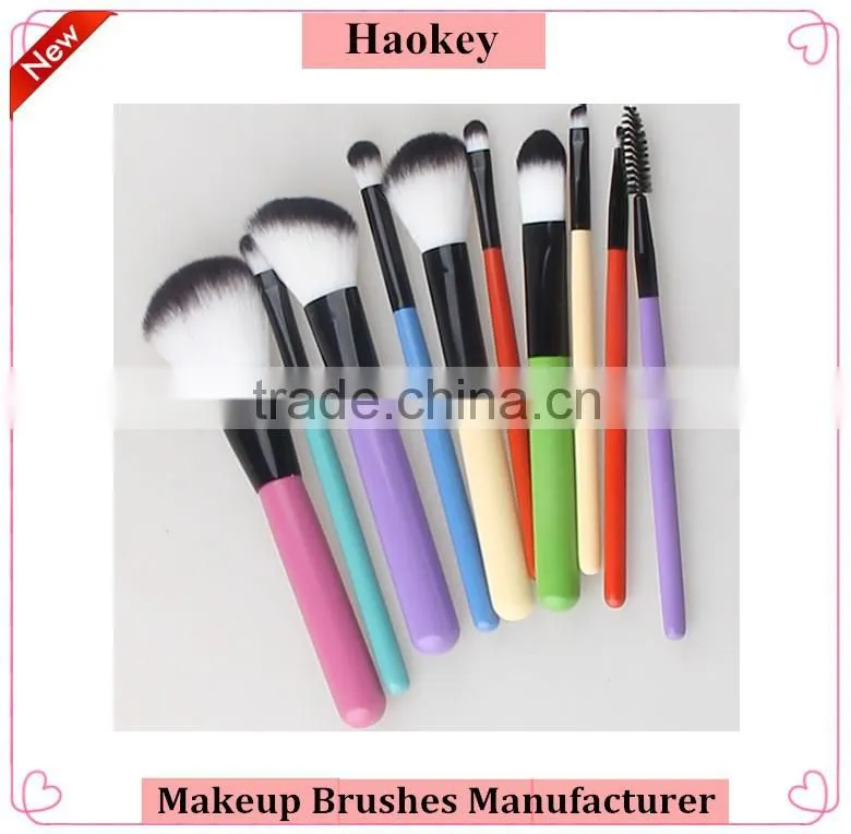 2016 new and popular colorful handle 10pcs nylon hair travel kit Makeup brush set