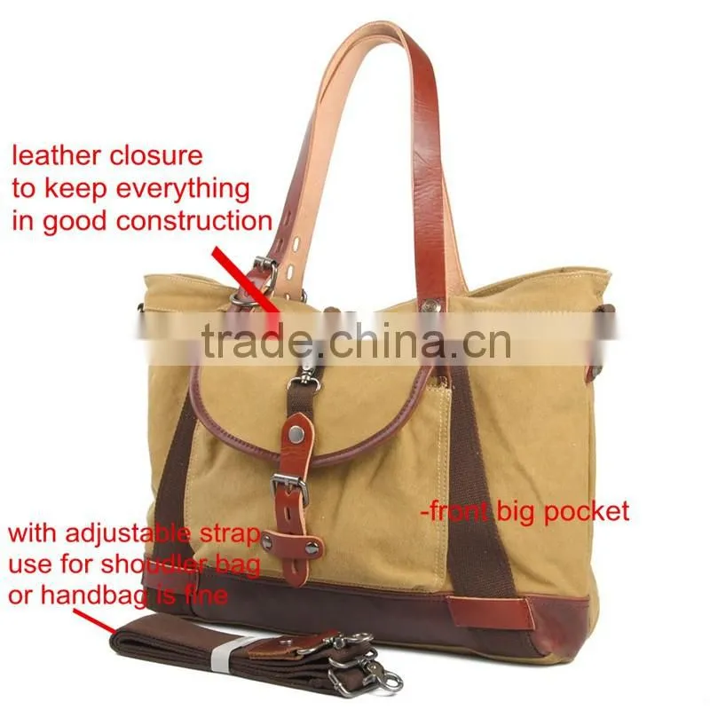 Wholesale alibaba super canvas shopping bag beach tote bag with leather trim and leather handle