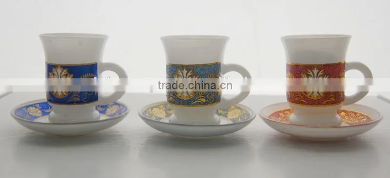 glass tea cup with saucer arabic tea cup set decal printed glass tea cup set