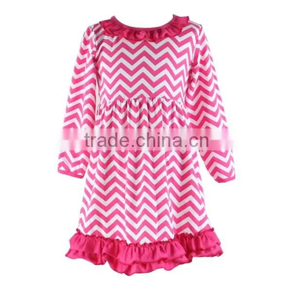 2015 new design hot pink chevron fashion baby dress children long sleeve dresses boutique children clothes new model girl dress