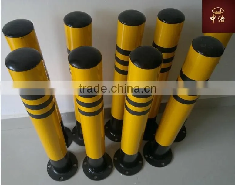 Black and yellow road safety steel warning posts