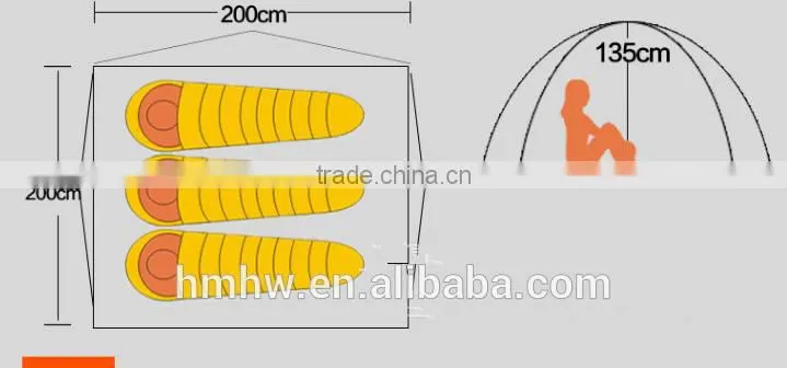 3 Person Outdoor Camping Tent with 7.9 mm Fiberglass Pole