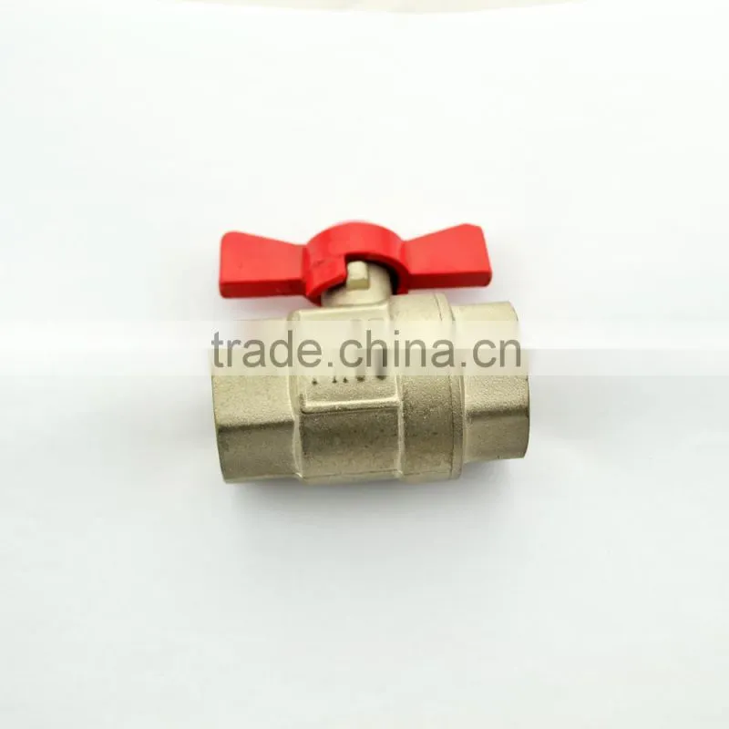 Female Brass Ball Valve with Aluminum Butterfly Handle Nickel Plated DN25