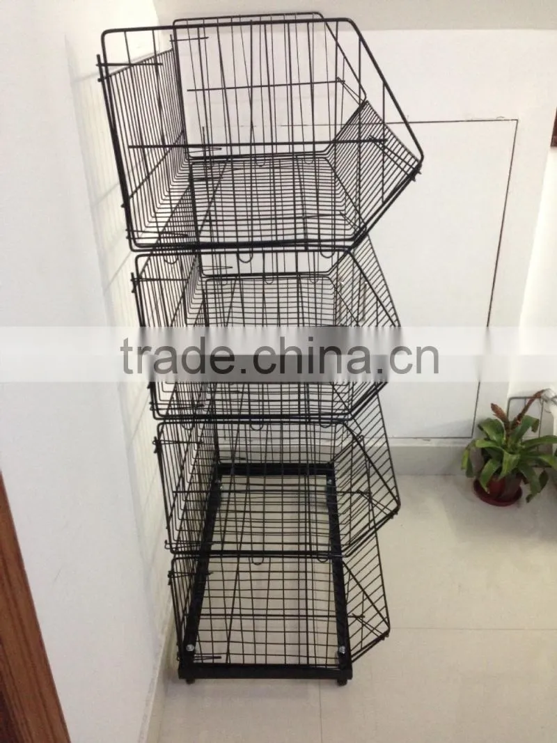 RH-BR02 Powder Coated Wire Storage Basket With Wheels