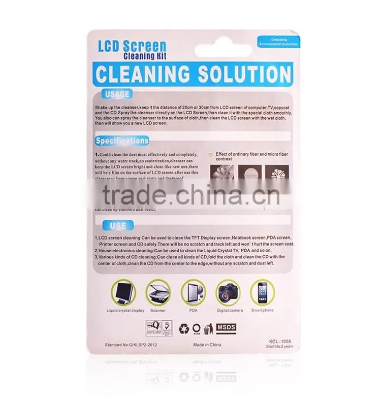 Factory wholesales kcl-1005 lcd screen cleaning kit with 100ml liquid