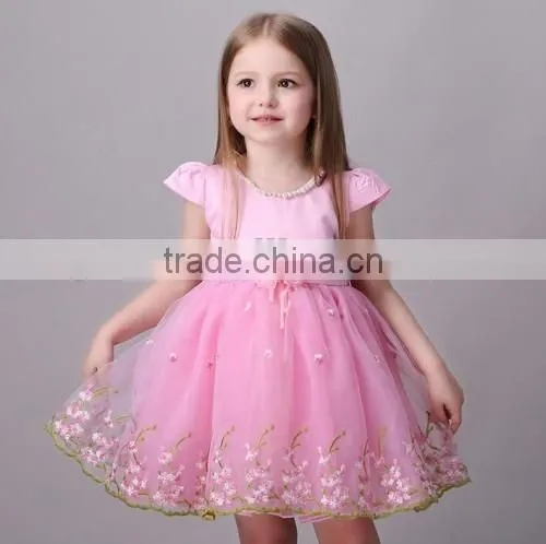 2016 new designs embroidered fashion kids girls dresses Princess flower baby kids party dresses wholesale