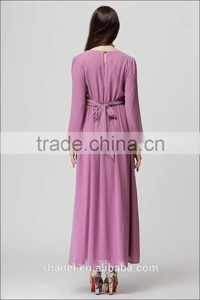hot sale chiffon baju muslim abaya dress lace waist muslim kaftan abaya
