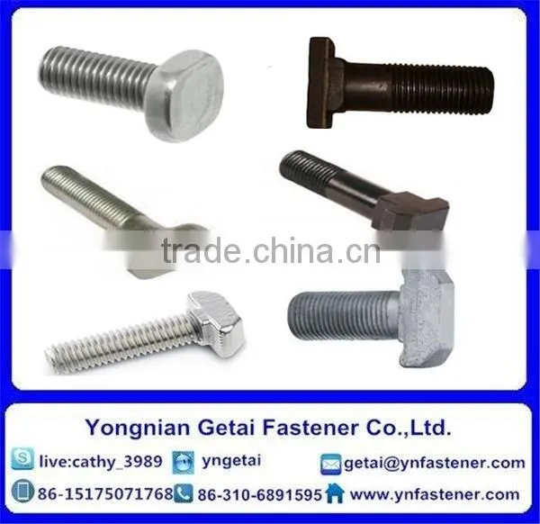 T shape bolts with Type1,2,3, DIN933/931 H.D.G / Galvanized with black /yellow zinc plated/blue white