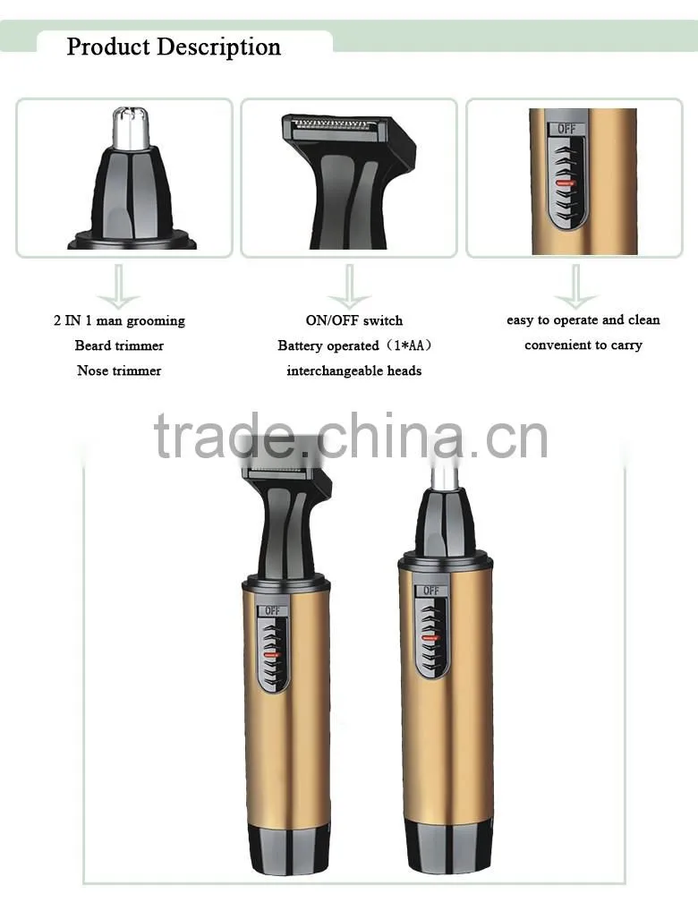 professional2 in 1manual ABS+Aluminum battery operated nose trimmer rotary blades