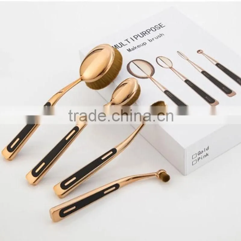 toothbrush makeup 4pieces multi-purpose rose gold oval make up brushes set