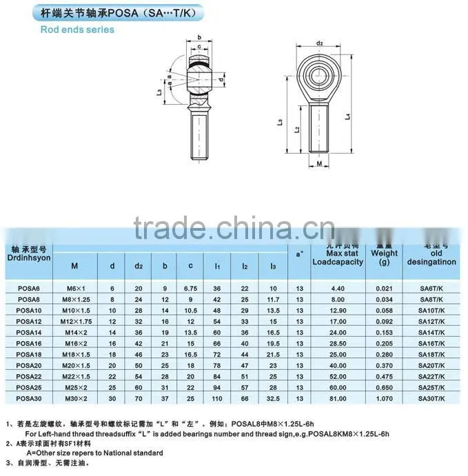 SI6T/K SIL6T/K female thread steel rod end bearings