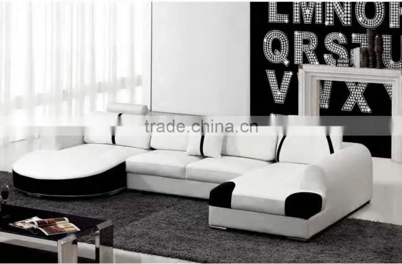 Bisini Living Room European U Shape White Leather Sofa Furniture