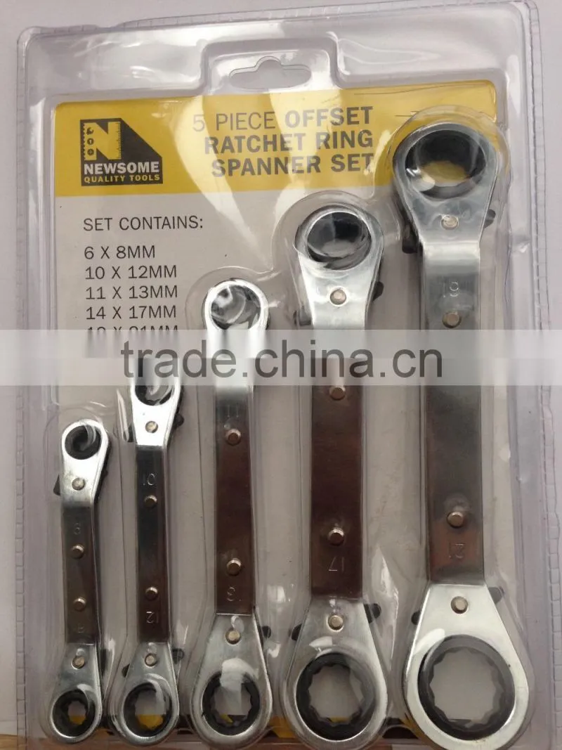 5pc offset ratchet ring spanner set/ ratchet wrench set/5pc spanner set