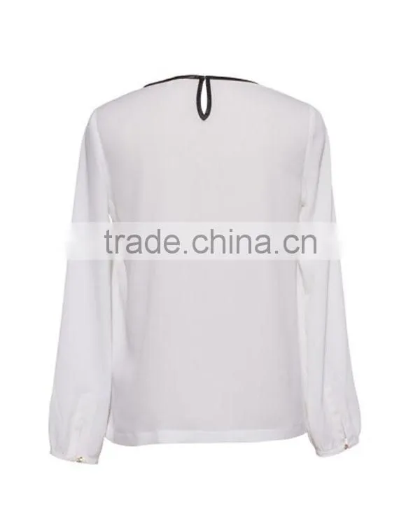 2015 spring latest elegant new model fashion round neck pullover summer blouses for women