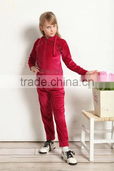 Customized velour winter girl's set cheap china wholesale kids clothing