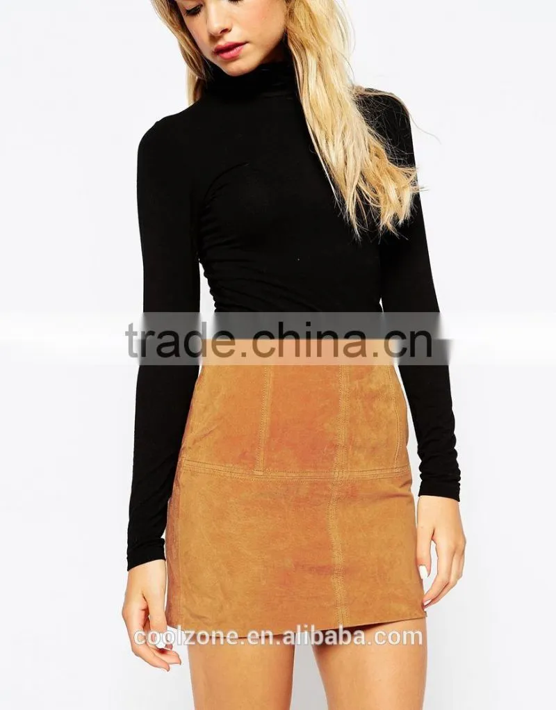 Latest high rise lady skirt design soft-touch suede mini skirt
