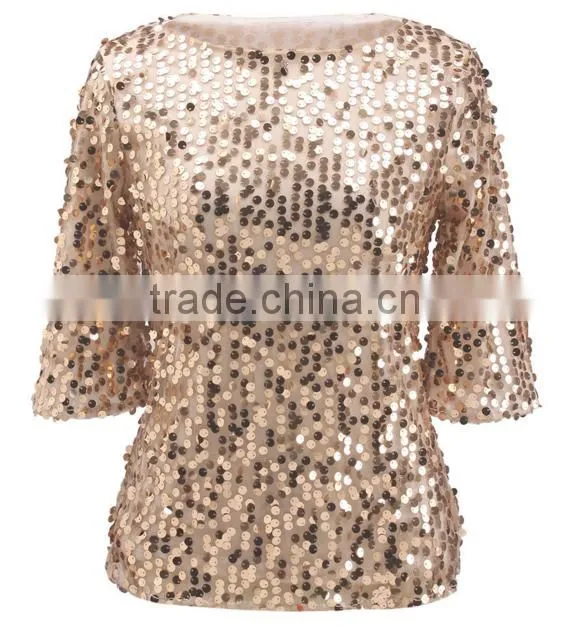 European style 2017 spring women's fashion women's Sequin Blingbling t-shirt brand