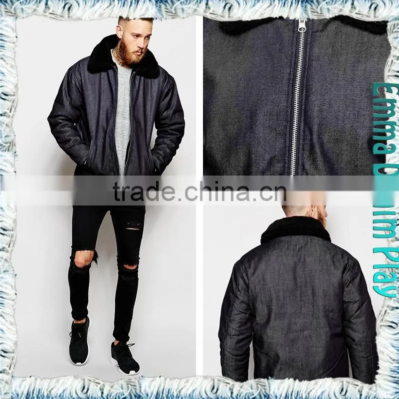 New Celebrity Style Men's Motorcycle Biker Fleece Collar Denim Jacket Coats