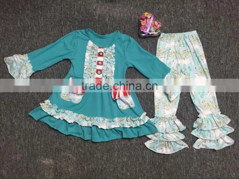 2017 spring girl clothing set ruffle flower print fabric baby girl easter outfits new pattern children boutique easter outfits