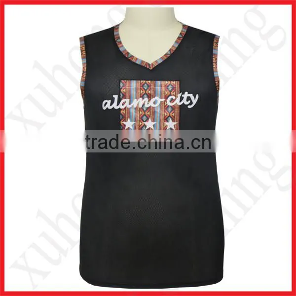 New fashion O-neck printing black t-shirt without sleeves