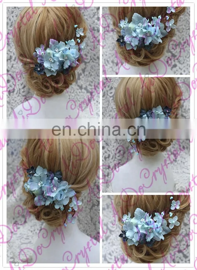 Aidocrystal classic blue flower hair pins with crystal hair accessories,floral tiaras,princess hair clip