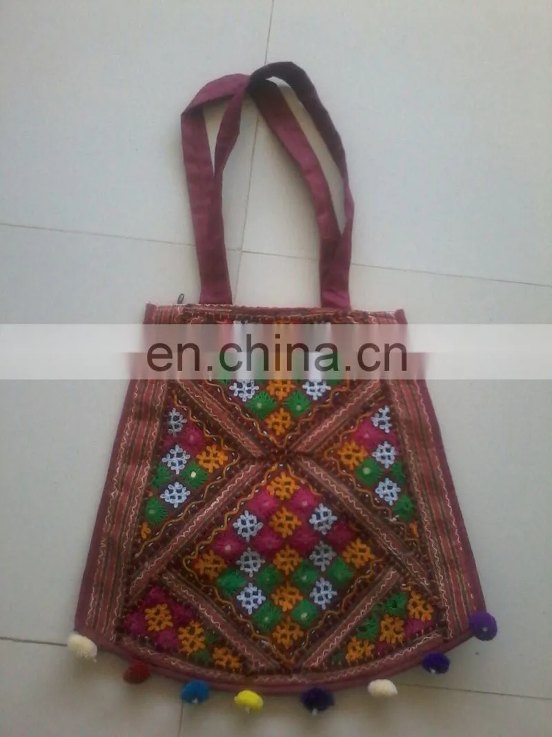 Royal Pom Pom Beautiful multicolor vintage handmade design gypsy banjara shoulder bag embellished with seashells,acrylic mirror